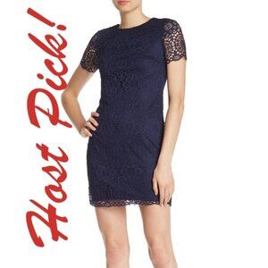 LAUNDRY New Lace Short Sleeve Dress 14 Navy NWT Women's L 🎉HP